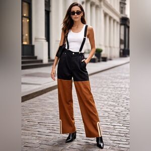 Helmut Lang Colorblock Suspender Wide Leg Pants- Made in Italy NWOT